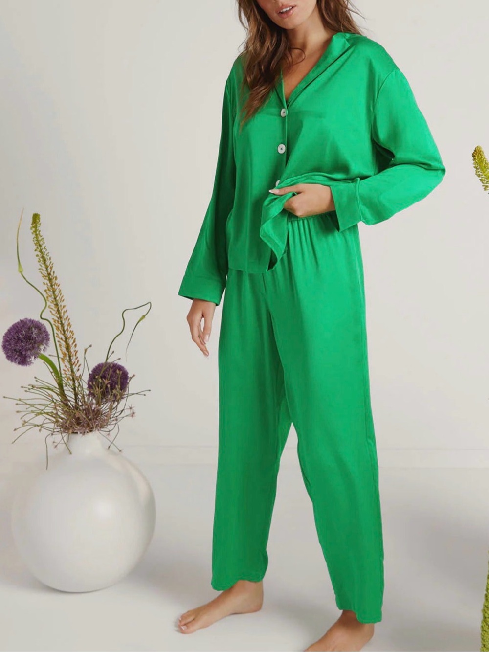 Lunya - Washable Silk Long Sleeve Pant Set - Glade Green